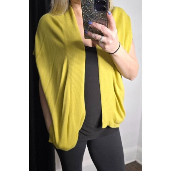 Anthropologie Sparrow Yellow Drapey Open Front Sweater Cotton Wool Angora - Picture 10 of 12